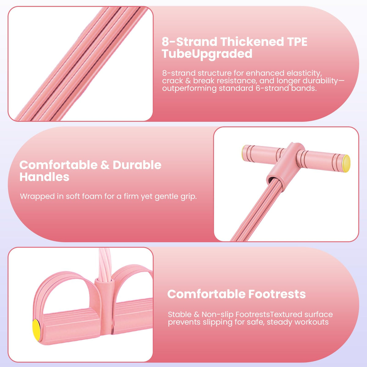 PPLJQS 2026 Upgraded 8-Tube Pedal Resistance Bands with Handles - Ultra-Strong Tension for Full-Body Workout - Ideal for Home, Office & Travel Fitness (Pink)