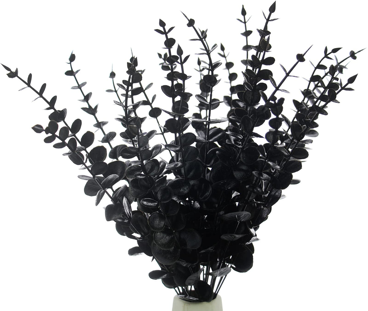 Tinsow 26 Pcs Black Artificial Eucalyptus Stems Faux Halloween Flowers Eucalyptuses Real Touch Leaf Centerpiece Home Decor (26, Black)