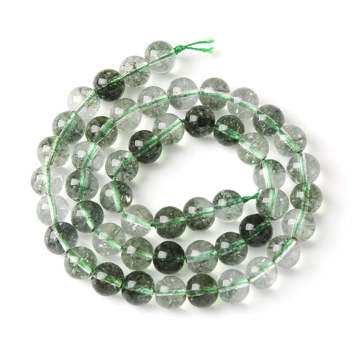 32PCS 12MM Green Crackle Phantom Ghost Crystal Beads for Jewelry Making DIY Bracelet Necklace Accessories 15" Energy Healing Power Stone Beads