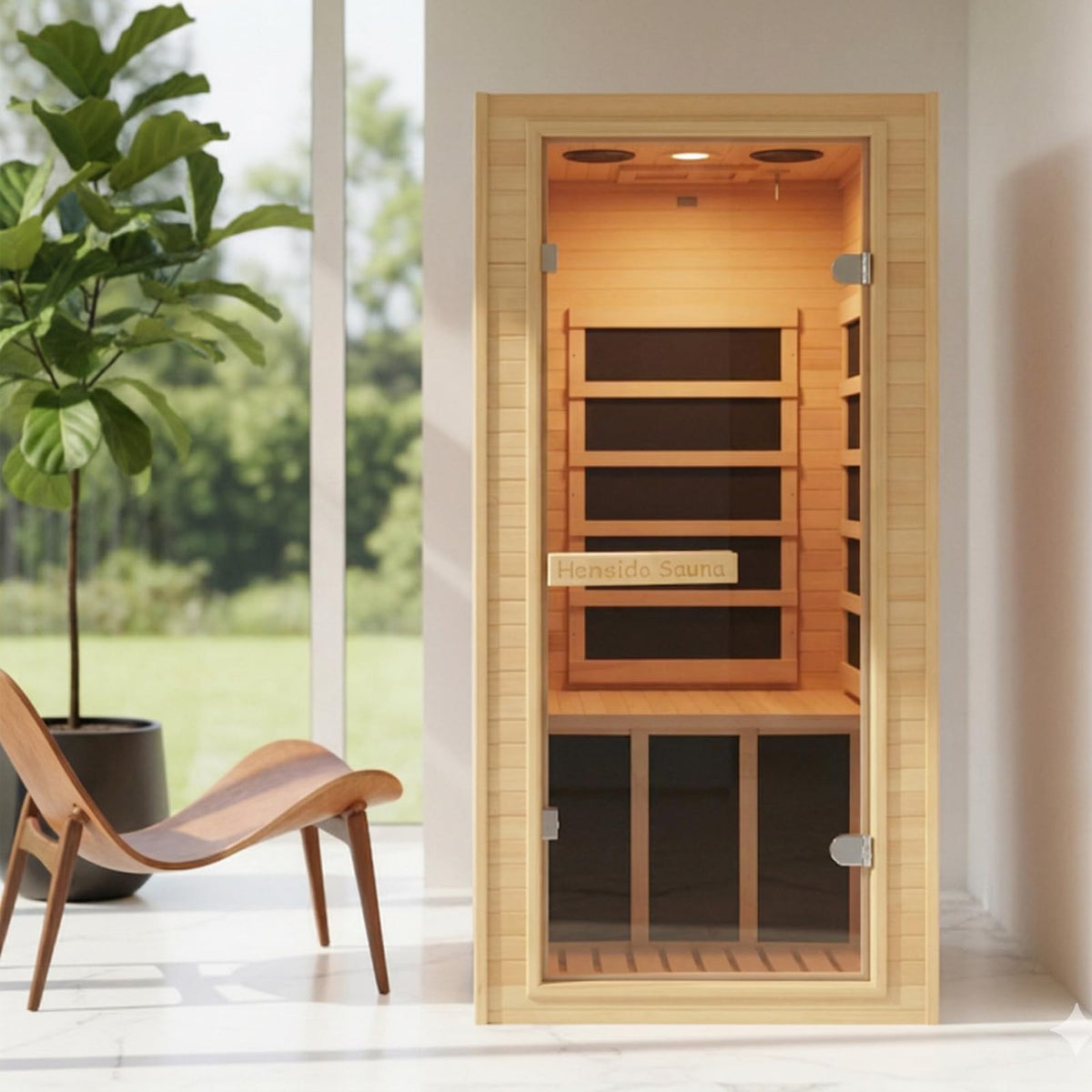 1-Person Home Sauna, 32.3IN x 27.2IN x 59IN Mini Canadian Hemlock Wood Far Infrared Sauna with 5 Low-EMF Carbon Heaters (60-140°F), 110V/900W, Bluetooth Speaker, Quick 30-Min Setup, Fits Any Room