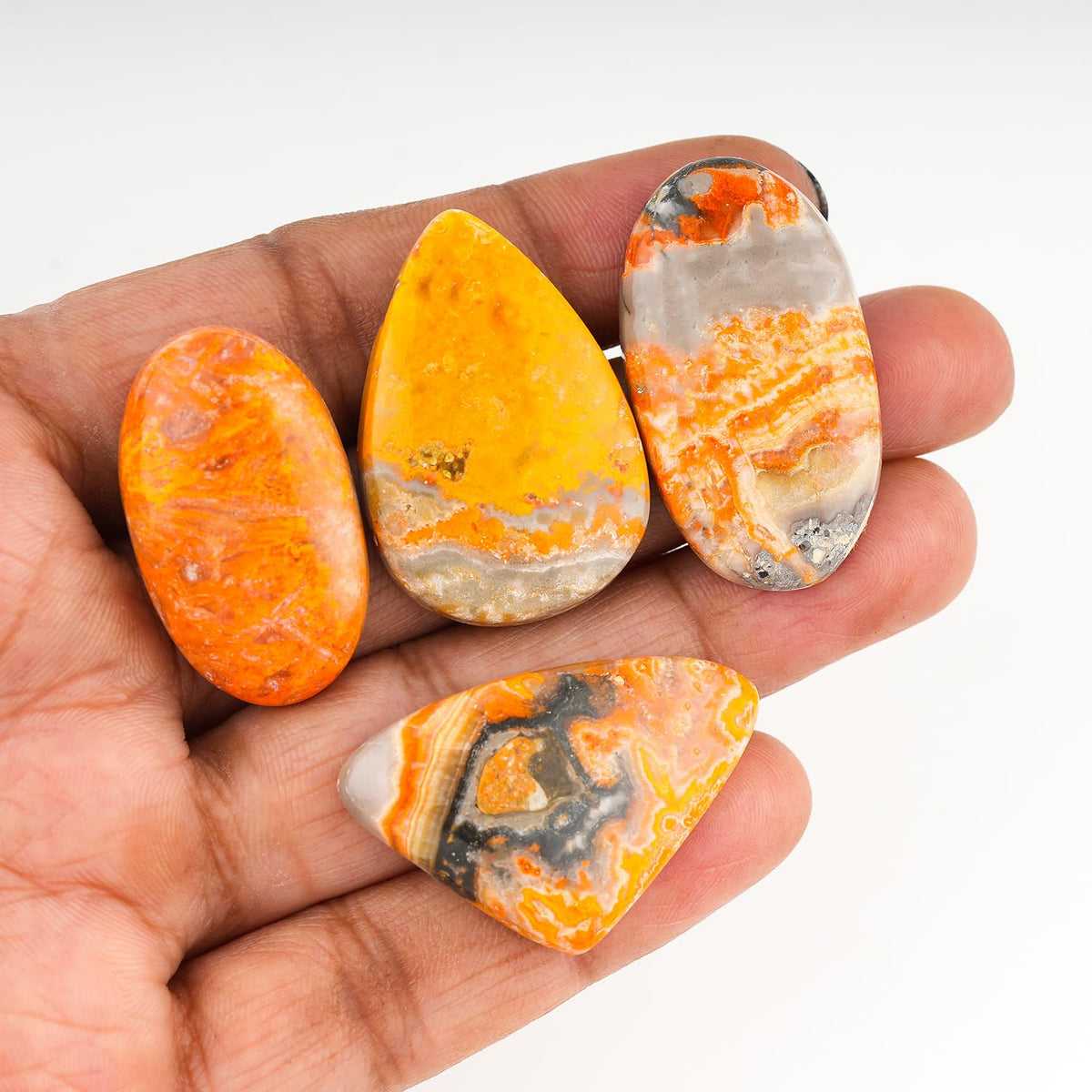 CRYSTALINES 4pcs Wholesale Natural Bumble Bee Jasper Gemstone, Assorted Flatback Loose Crystals, Bulk Cabochon Stone, DIY Crafts-Jewelry Making, Polished Lapidary Supply, Wire Wrapping, Gem Collection