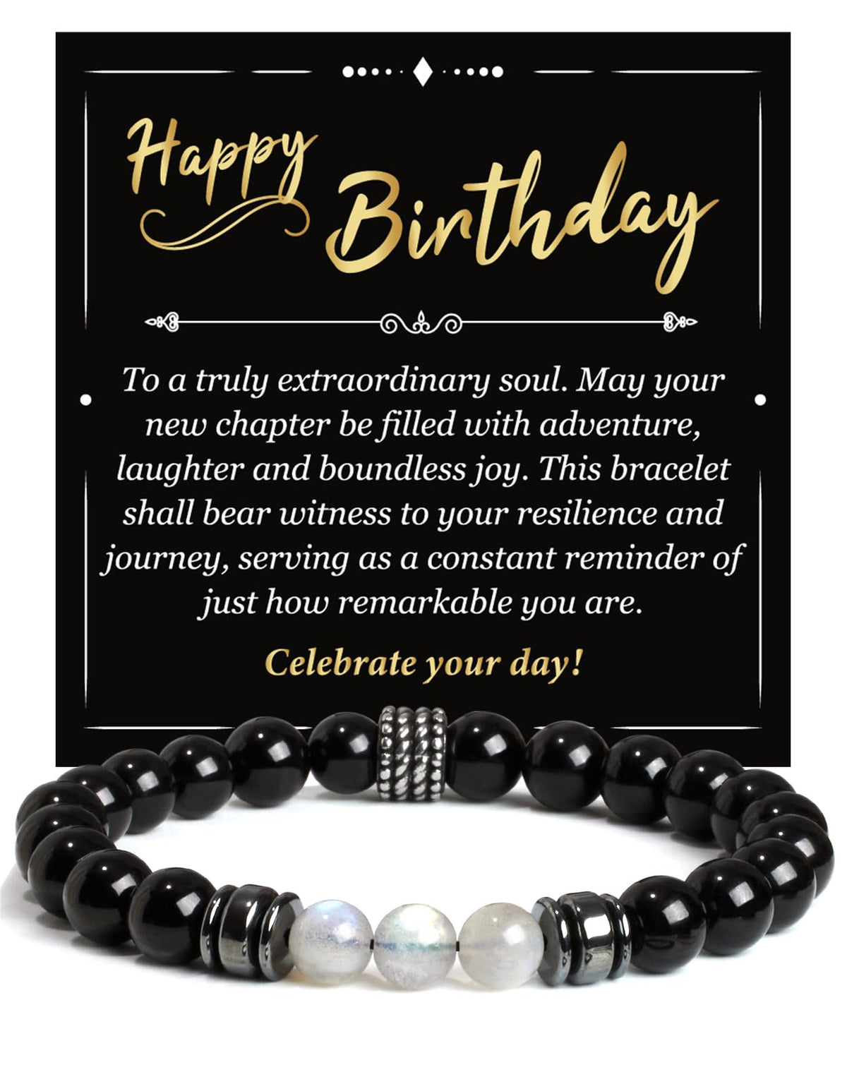 Landorilo Gifts for Men, 8mm Natural Stone Beaded Bracelets, Black Tourmaline & Labradorite Healing Bracelet, Handmade Mens Jewelry Gift for Him, Husband, Son, Father, Friend(To My Son-8.3in)