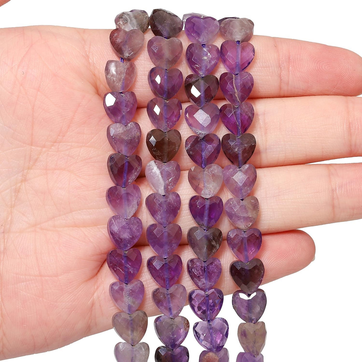Nitopupu 22pcs Faceted Heart Stone Beads Natural Amethyst Bead 8mm Crystals and Healing Stones for Jewelry Making Supplies,Friendship Bracelet Kit,Love Gifts