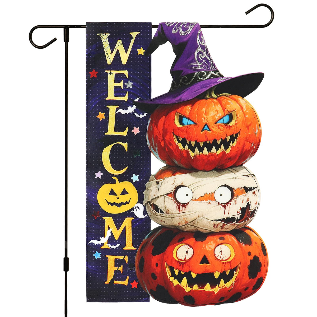 Halloween Pumpkin Monster Garden Flags 12x18 Inch Double Sided, Welcome Funny Small Yard Flags for Outside, Farmhouse Front Porch Outdoor Fall Decor Holiday All Seasons Decoration