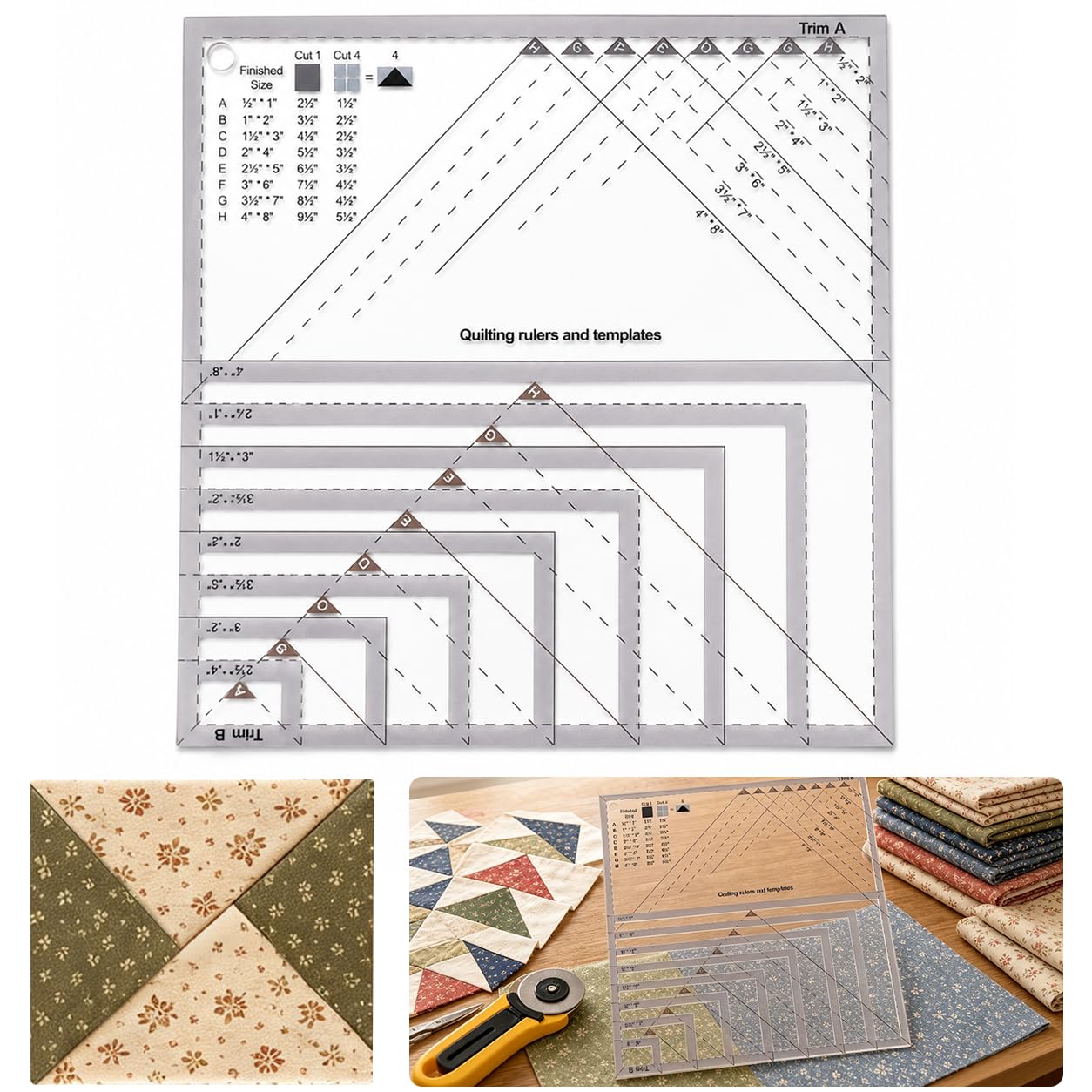 Ultimate Flying Geese Quilting Rulers, Versatile Template for Multiple Block Sizes, Durable Acrylic Trimming Tool for Accurate Patchwork & Sewing