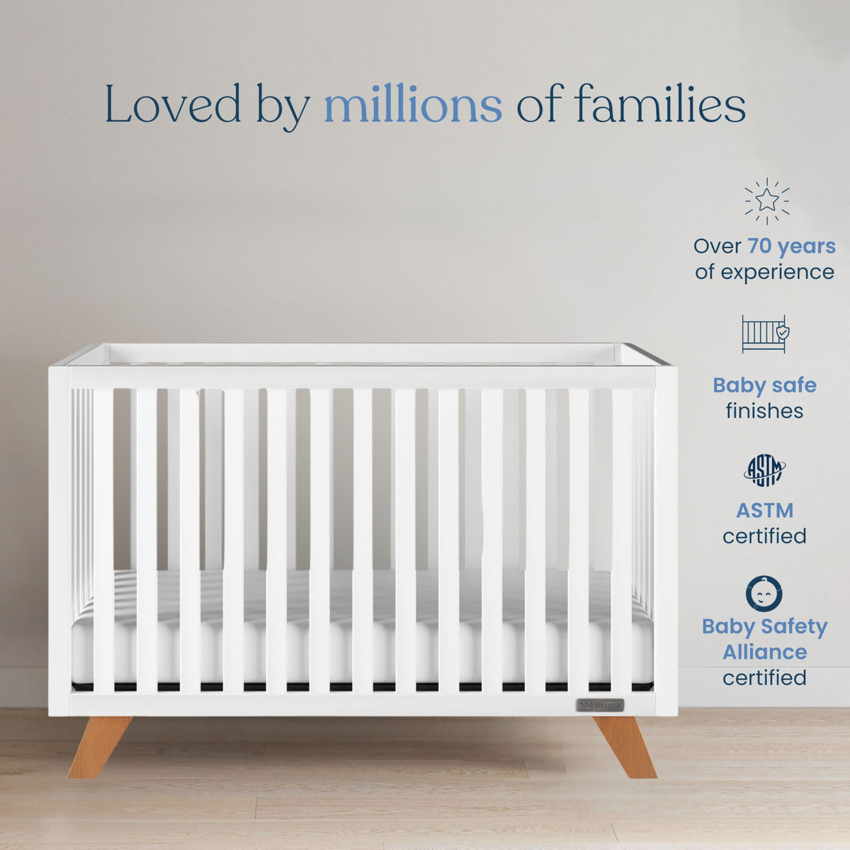 Child Craft SOHO 4-in-1 Convertible Crib, Baby Crib Converts to Day Bed, Toddler Bed and Full Size Bed, 3 Adjustable Mattress Positions, Non-Toxic, Baby Safe Finish (White/Natural)