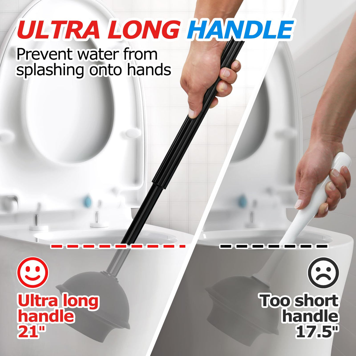 FORASTO 2 in 1 Toilet Plunger and Brush Set，Extended Handle Plunger，Toilet Bowl Brush Plunger Set, Bathroom Cleaning Tools ，Toilet Brush Plunger Combo，Cleaning Brush，Bathroom Cleaning Supplies