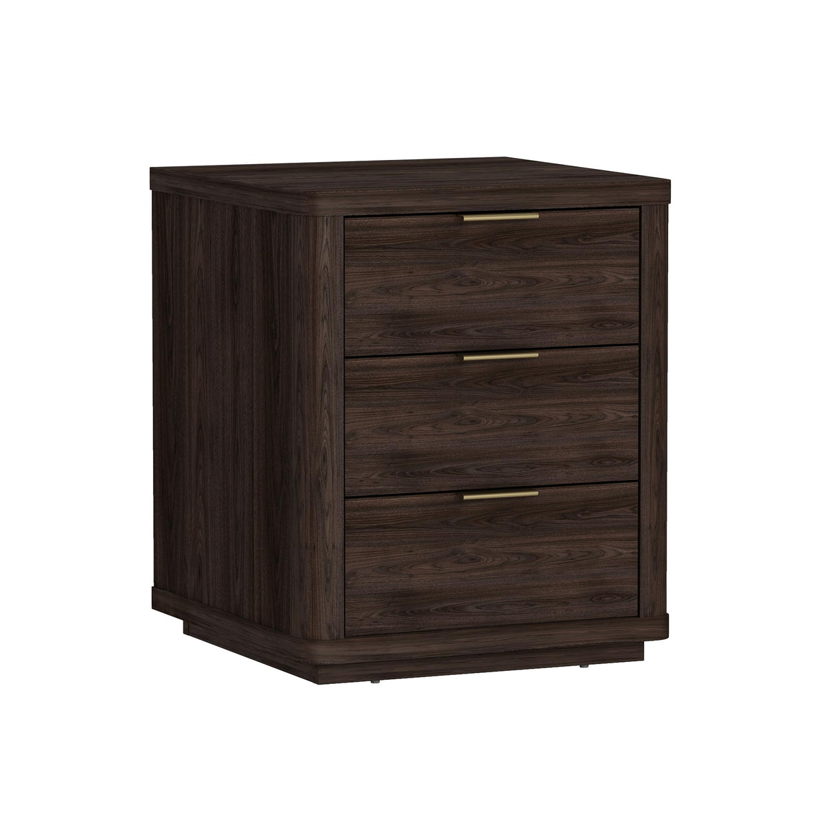 Manhattan Comfort Evelyn Set of 2 Nightstands with Full Extension Drawers, Minimalist Bedside Table with Rounded Corners and Raised Base, Modern Night Stand for Bedroom, or Living Room in Brown