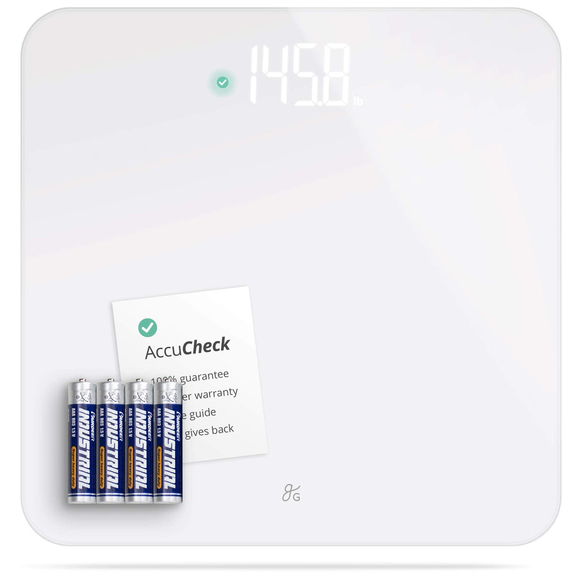 Greater Goods AccuCheck Digital Scale for Body Weight - Accurate Digital Bathroom Scale with High-Precision Sensors, Large Easy-to-Read Backlit Display, 400 lb Capacity, Auto Step-On (White)