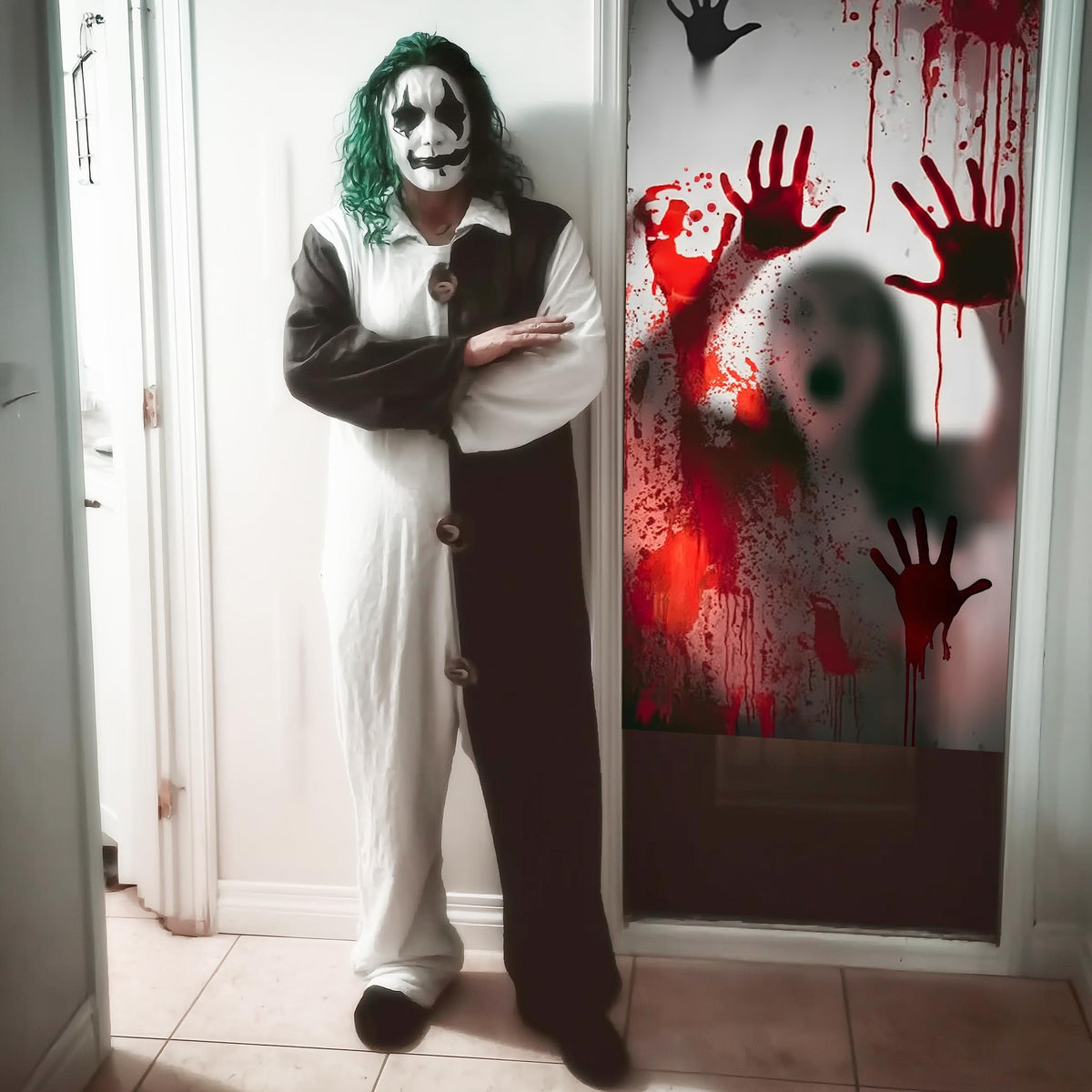 2PCS Halloween Giant Spooky Scary Window Posters - Creepy Party Decoration Haunted House Door Cover Creepy School Dormitory Window Cover 60" x 60"