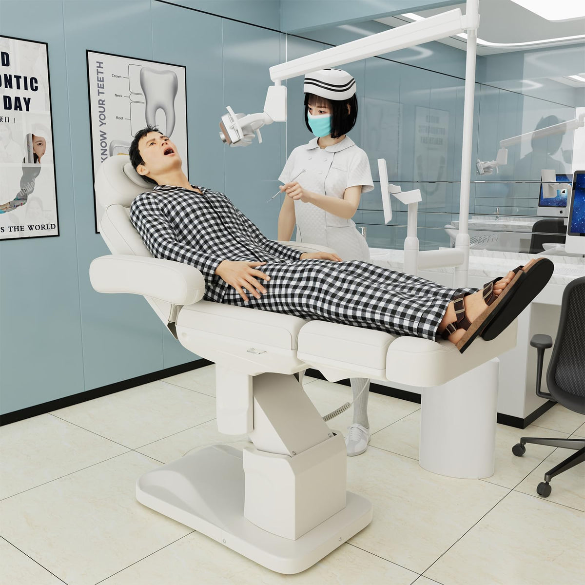 Dolonm 4 Motor Electric Chair/Bed, Aluminum Hydraulic System for Medical Treatment Exam, Facial, Spa, Eyelash, Tattoo, Podiatry Treatment Beauty Massage, Hand Remote Controlled Adjustable - White