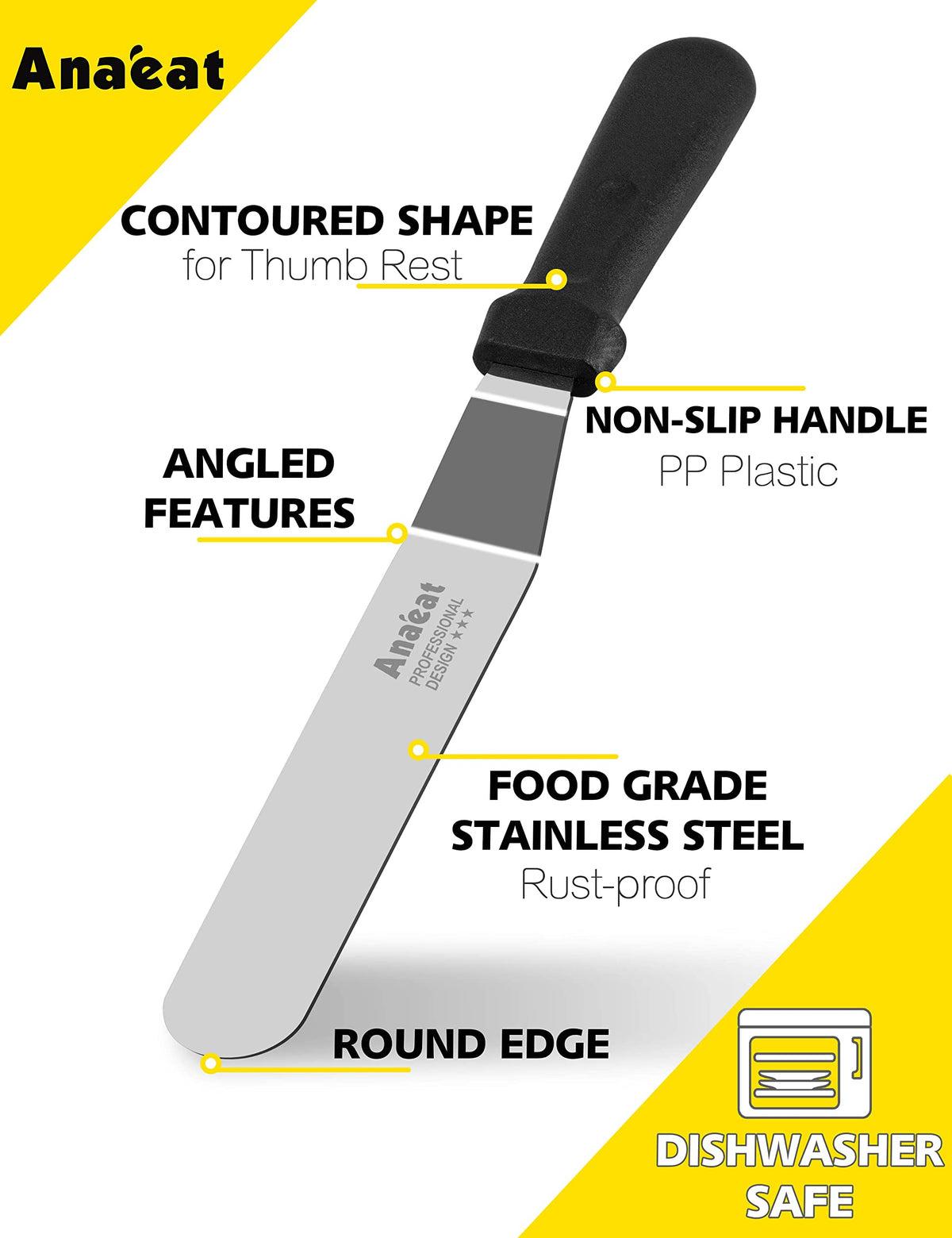 Anaeat Icing Spatula, 3 Pieces Professional Angled Offset Frosting Spatulas with 6", 8", 10" Stainless Steel Blades & 4 Pack Cake Smoother Scraper for Cake Decorating, Baking & Pastry (Set of 7)