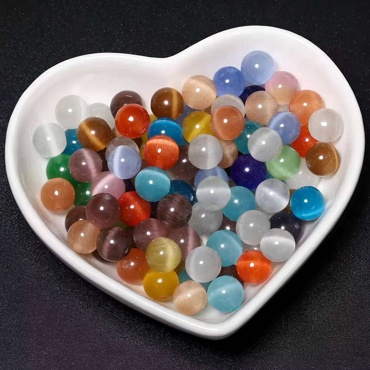 HAAMIIQII 8mm Brown Cat Eye Glass Round Crystal Stone Loose Gemstone Beads for Jewelry Making Bracelets Necklaces Earrings Crafts (45-50pcs)