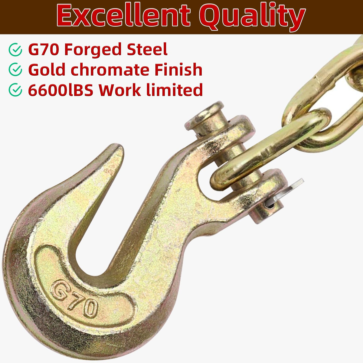 V-chen 10Pcs 3/8" Chain Hook Clevis Grab Hook, Forged Grade G70 Steel Clevis Hooks, Heavy Duty Chain Hook for Trailer Truck Transport Yellow Chromate Finish - 7500 LBS Capacity