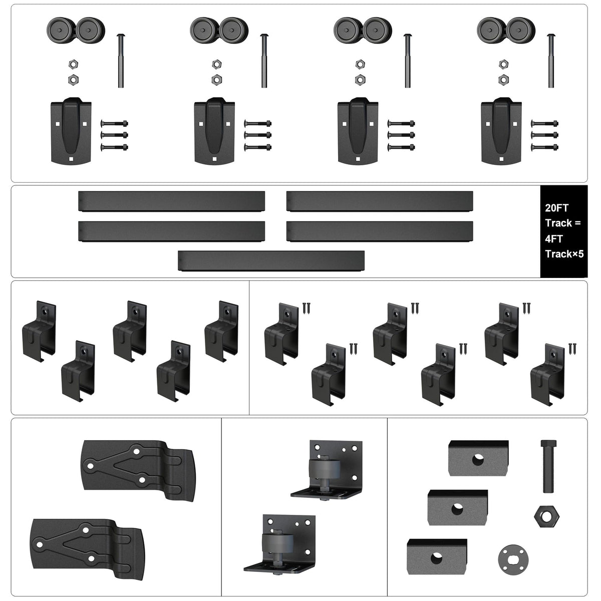 HARDJULAN 20FT Heavy Duty Box Rail Exterior Sliding Barn Door Hardware Kit, 450 lbs Capacity, Black Powder Coated Finish,Kit for Outdoor,Fit MAX 2 X Door Width 120in