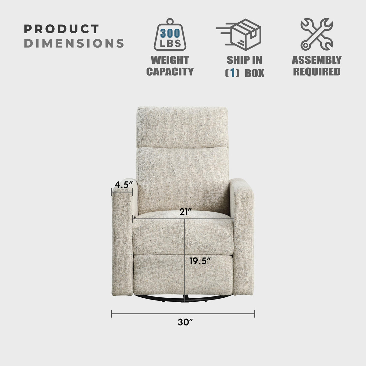 Lexicon Swivel Glider Recliner Chair, Nursery Glider, Chenille Fabric Recliner, Manual Recliner Sofa Chair for Living Room/Office/Apartment, Quartz