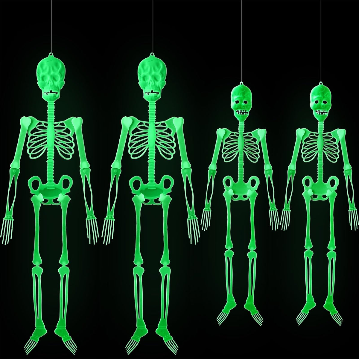 Colingmill 4 Pcs Halloween Glow in the Dark Skeleton 2 Pcs 60 Inch and 2 Pcs 35 Inch Full Body Luminous Skeleton Adjustable Joints Skeletons for Halloween Indoor Outdoor Yard Hanging Decoration