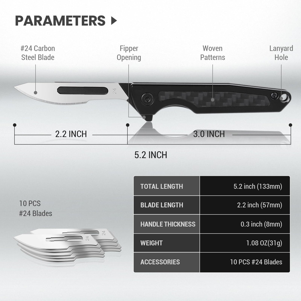 ITOKEY Folding Scalpel Knife, Small Titanium Pocket Knife with 10pcs #24 Replaceable Blades Pocket Clip, EDC Utility Keychain Knife for Men, Slim Razor Surgical Knives for Hunting Skinning Camping