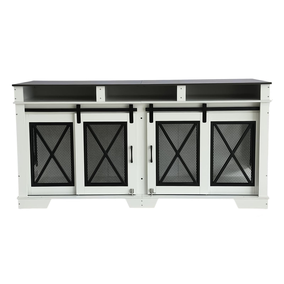 Garvee 71" Double Dog Crate Furniture with Divider, Heavy Duty Wood & Metal Dog Cage for Large Dogs, Dual Compartment Dog Kennel with Double Doors, Indoor Dog Crate TV Stand