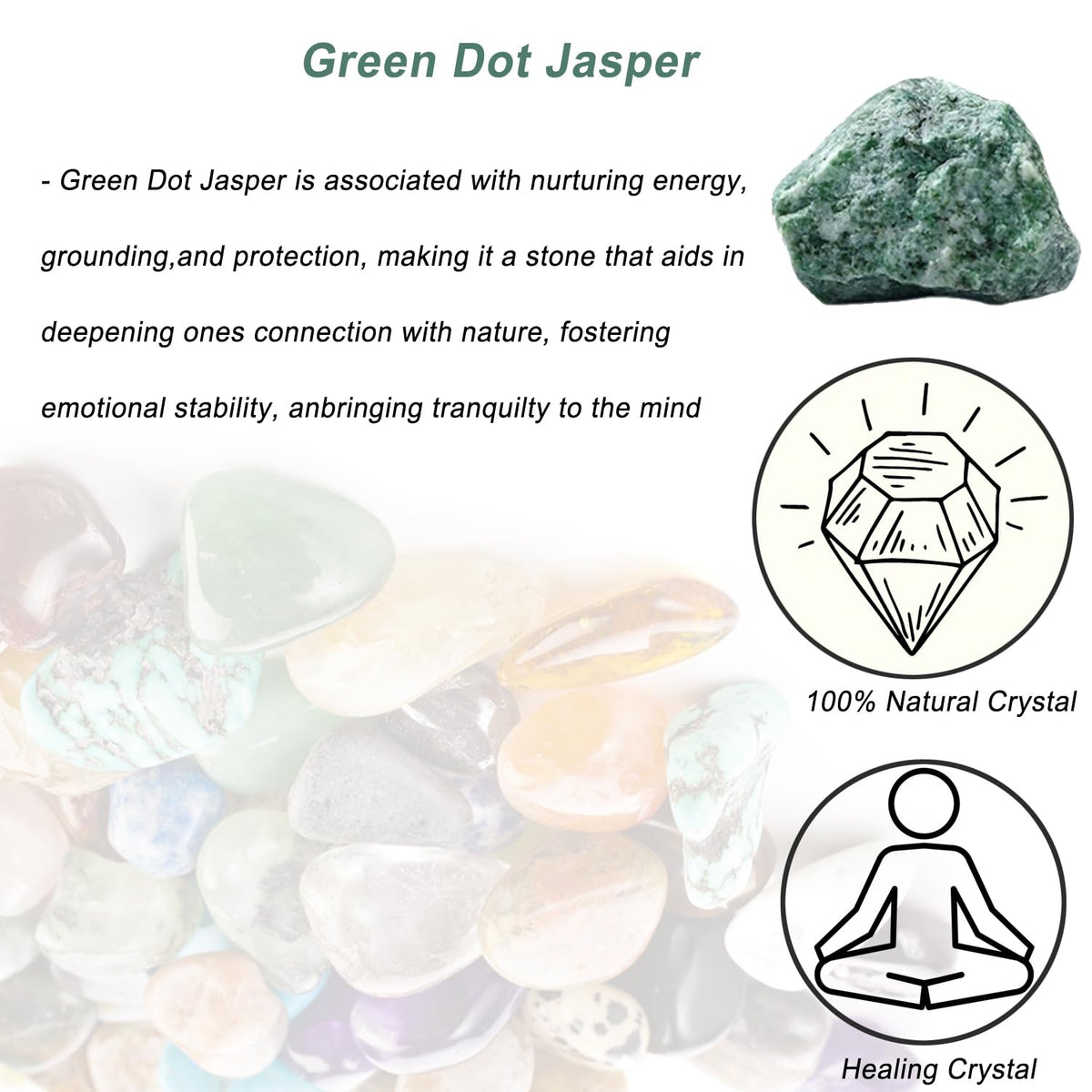 Erliway 1.25-2" Natural Green Dot Jasper Raw Stone and Healing Crystals, Rough Green Dot Stone for Tumbling, Cabbing, Fountain Decor, Raw Crystal and Healing Stones for Polishing, Wicca & Reiki