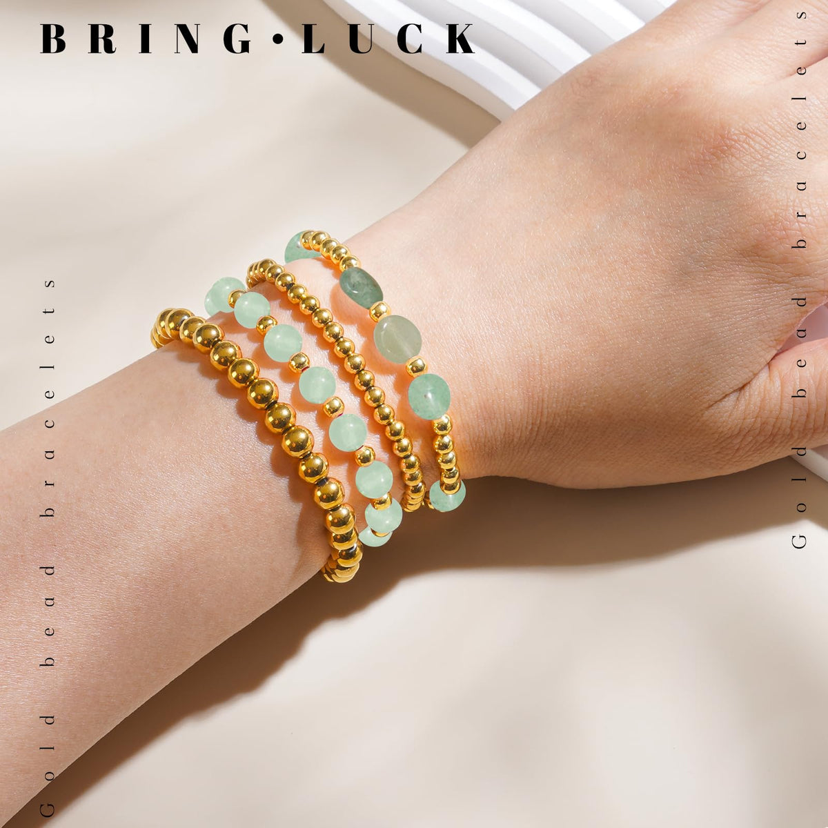 MORIANCE Aventurine Bracelet for Women Aventurine Crystal Jewelry Gold Bracelets for Women Stack Gold Bead Bracelets Green Beaded Crystal Gemstone Bracelet