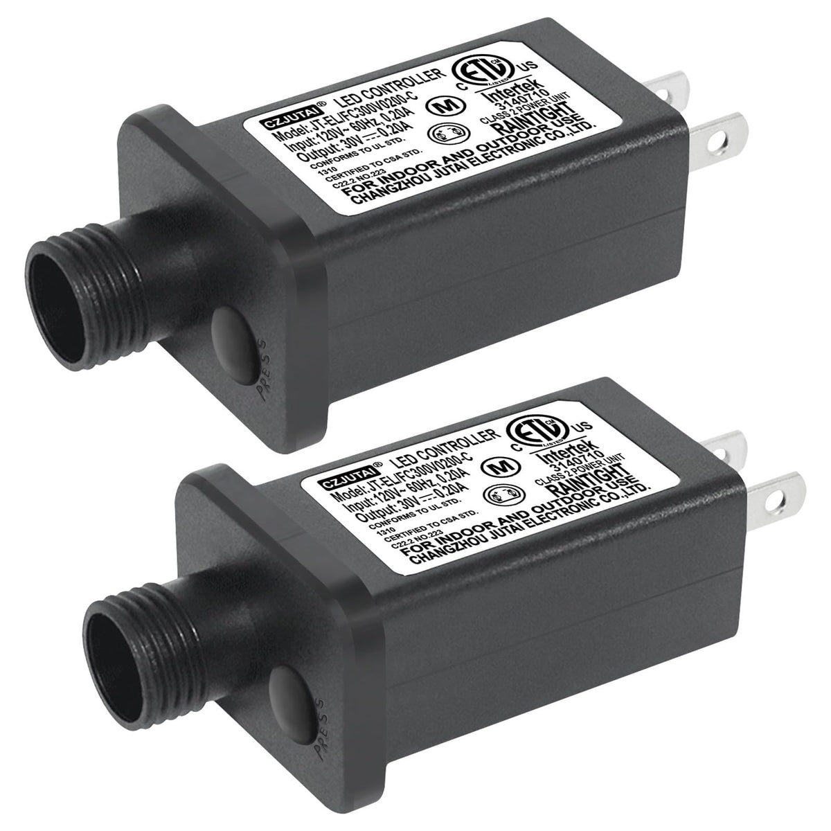 2 Pcs of CZJUTAI JT-EL/FC300V0200 Premium 30V 0.2A 6W 8 Modes LED Power Supply with Multifunction Button- Class 2 Transformer, IP44 Waterproof, for Christmas and String Lights [Z860]