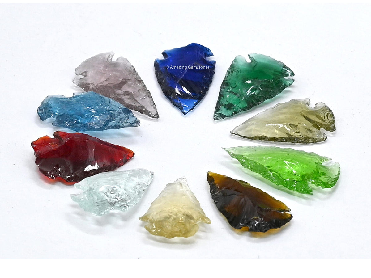 Amazing Gemstone 10 Pieces Mix Color Arrowhead, Crystal and Healing Stone Flint Rock Arrow Head - 1 to 1.5 Arrowheads for DIY Project Craft Point Jewelry Making