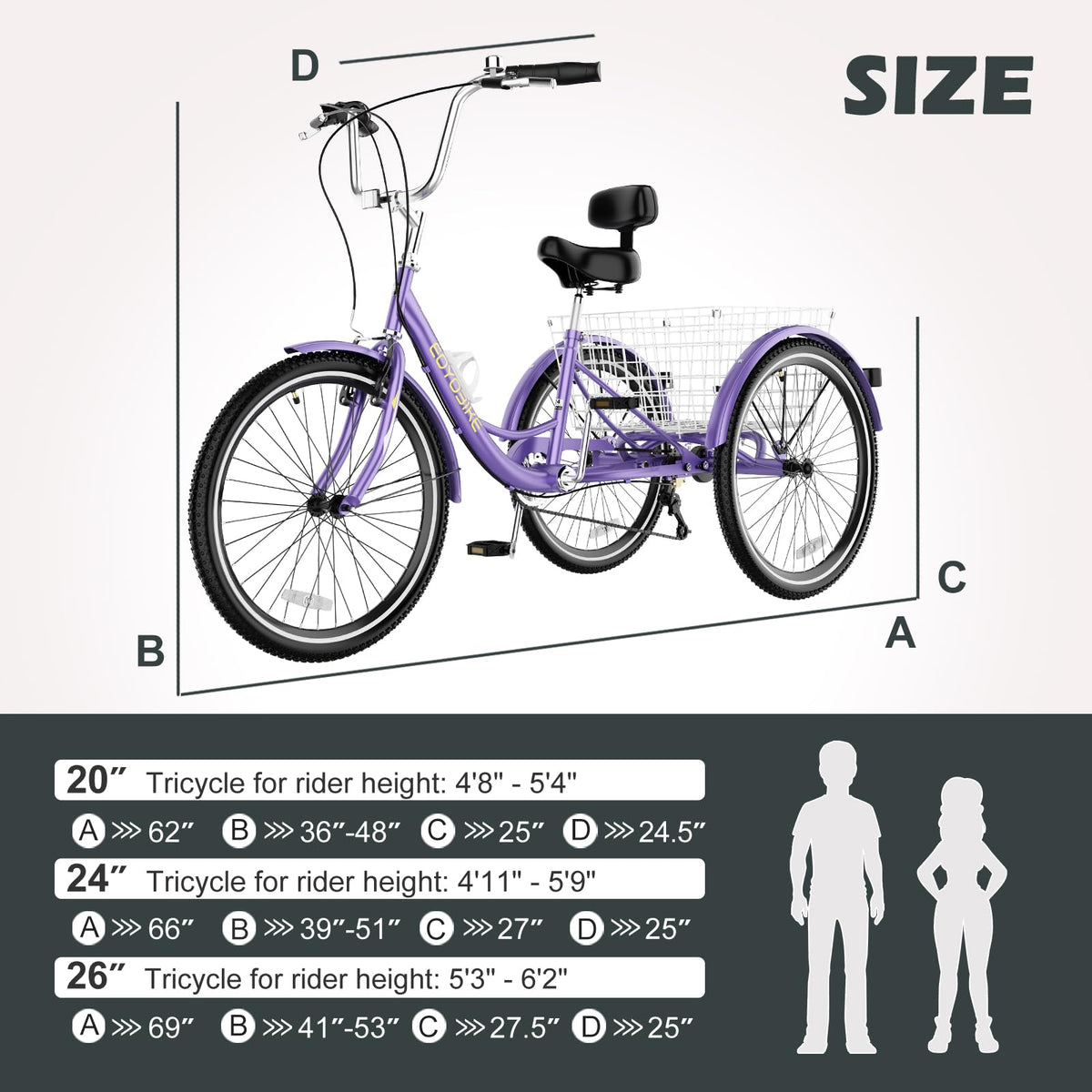 H&ZT Adult Tricycle, 3 Wheeled Bike, Trike Cruiser Bike, with 7-Speed Gear, Parking Brake Handle, Low Step, Large Rear Basket, Elderly Friendly, for Men, Women, and Teens