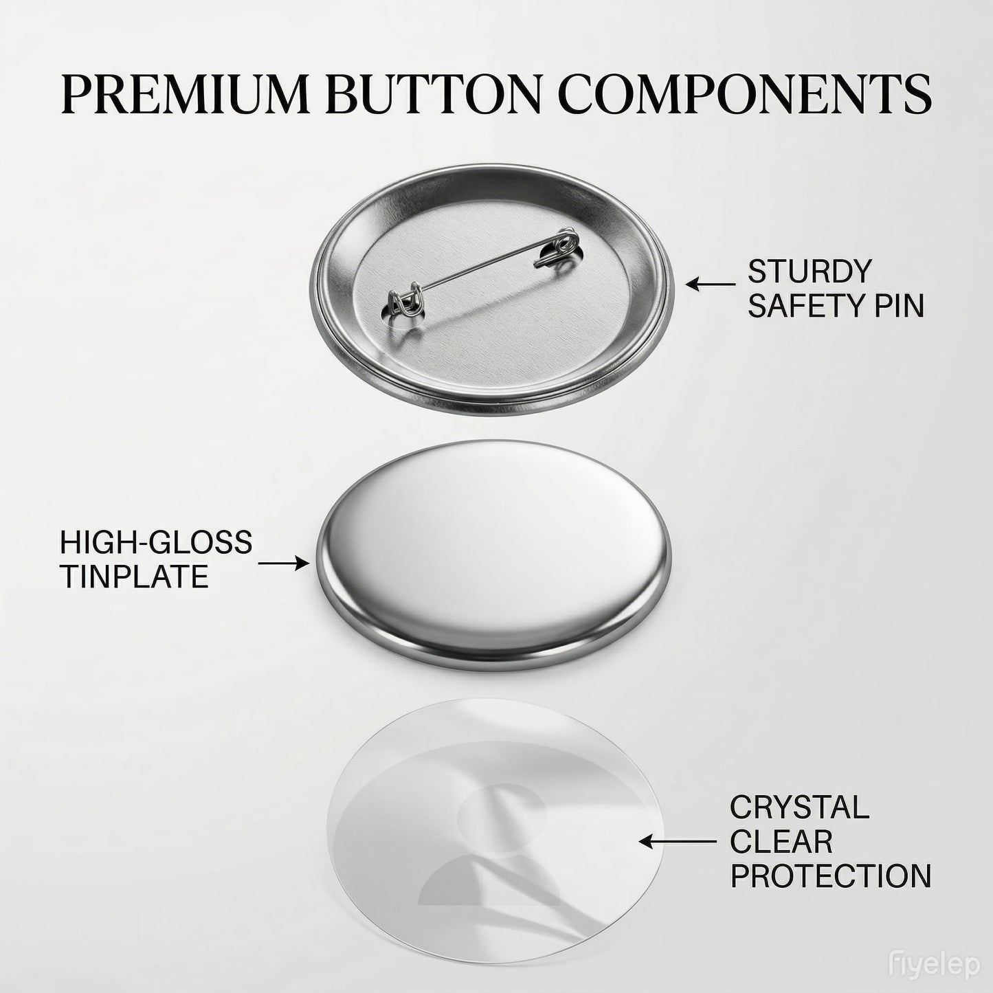 VOXIVEE 1.97in/50mm Button Maker Supplies 300Pcs, DIY Round Badge Parts with Metal Covers Pin Backs Clear Films, Compatible with 58mm Button Making Machine for Crafts