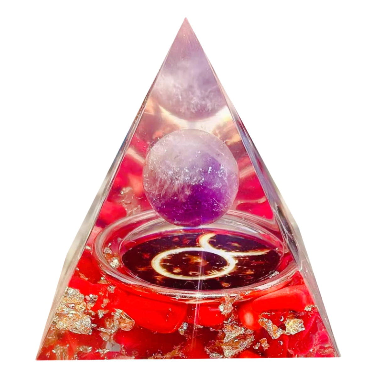 Saefheled Twelve Constellations Taurus Orgone Pyramid,Natural Amethyst&red Coral Orgonite Crystal Healing Pyramid for Protection Chakra, Unique Constellation Pyramid for Positive Energy,Money Health