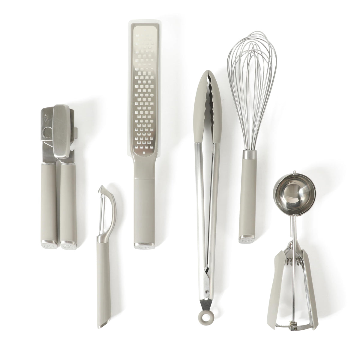 Calphalon Edge 6 Piece Stainless Steel Kitchen Tool & Gadget Set with Taupe Silicone Accents, Durable Heavy Gauge Stainless Steel Utensil Set with Non Slip Handles for Cooking