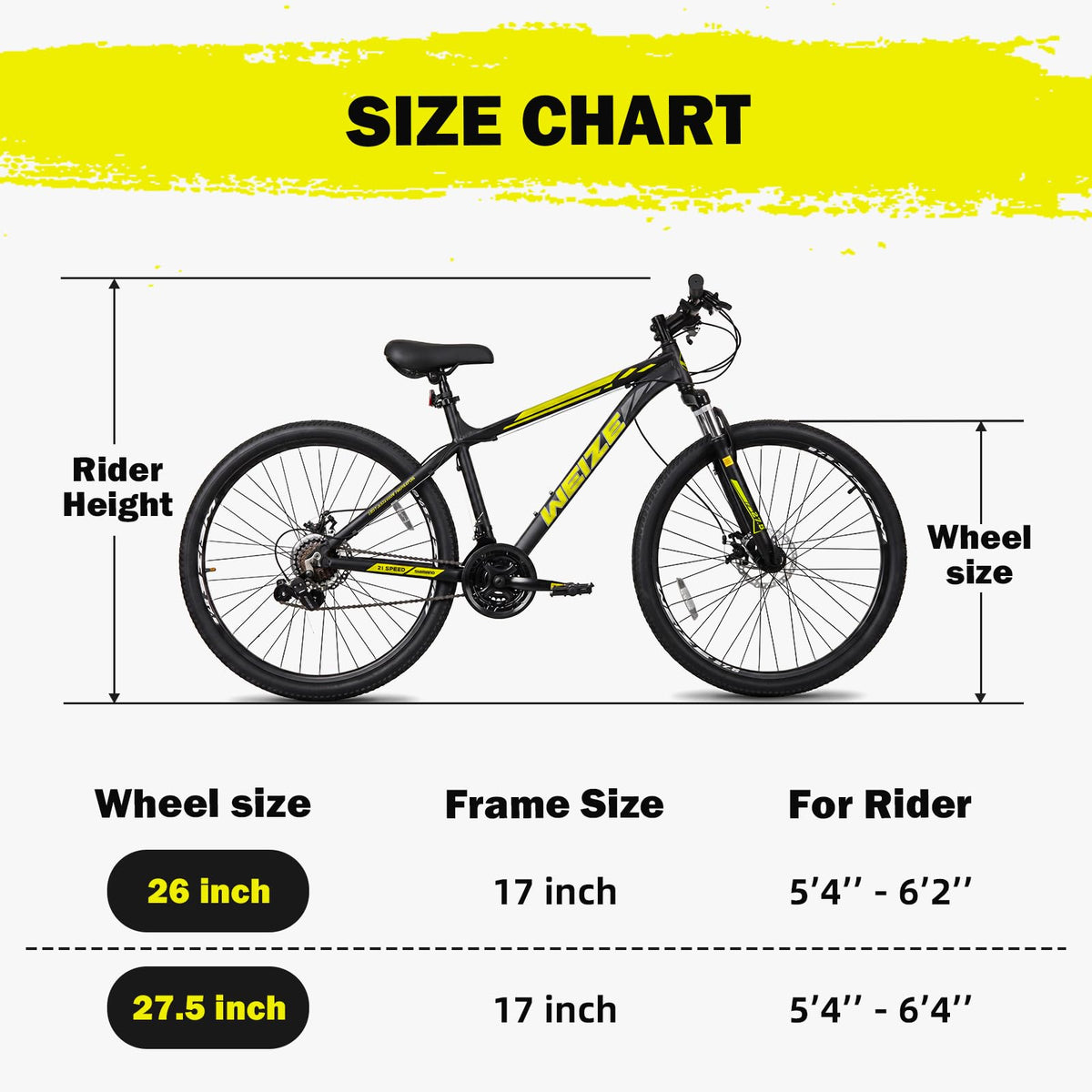 WEIZE Mountain Bike, 26/27.5-Inch Adult Bike, 21-Speed Rear Disc Brake, Lightweight Aluminum Frame for Men and Women, Comfort Saddle for Outdoor Trail Riding,Black