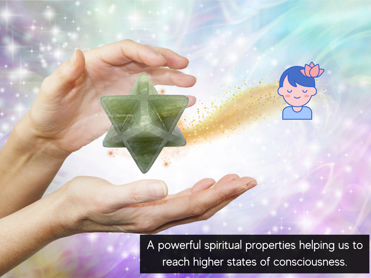 Amazing Gemstone Green Aventurine Merkaba Crystal - 1.5 Inches Metaphysical Merkaba Star for Meditation - Energetic Tetrahedron Crystal and Healing Stones for Spiritual Growth and Healing (35-40mm)