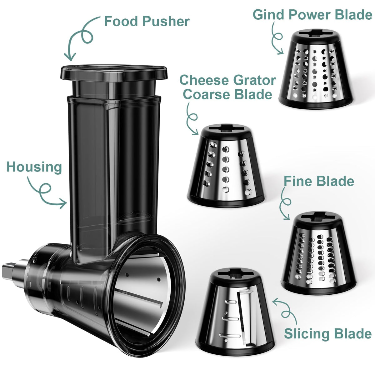 Slicer Shredder Attachment for Kitchenaid Stand Mixer, Salad Machine with Vegetable Slicer, Salad Maker, Food Slicers Cheese Grater Attachments for Kitchenaid Mixer Dishwasher Safe, Black
