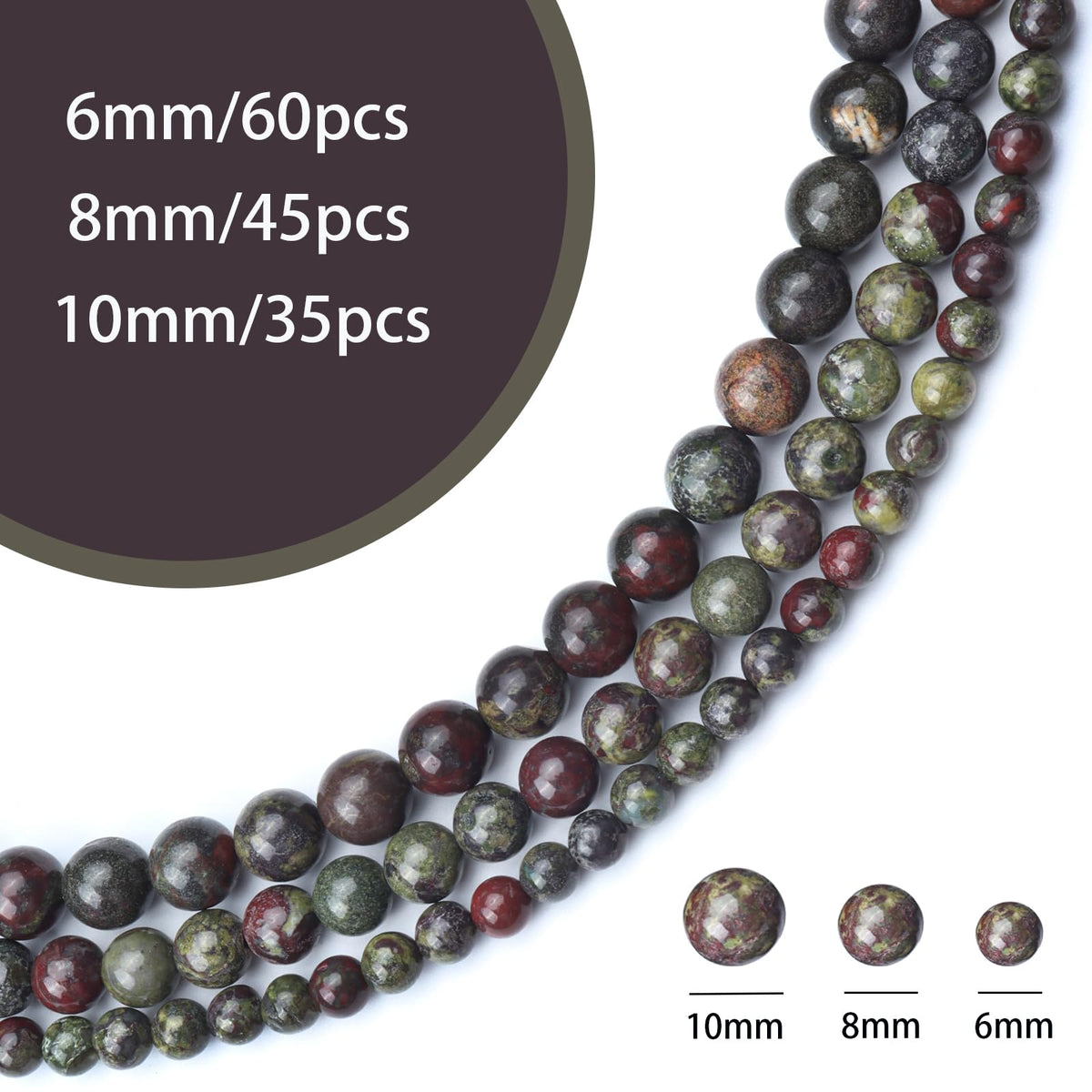 Siomia 45pcs 8mm Natural Dragon Blood Stone Gemstone Beads Energy Healing Crystal Round Loose Stone Beads for Jewelry Making, DIY Bracelets Necklaces