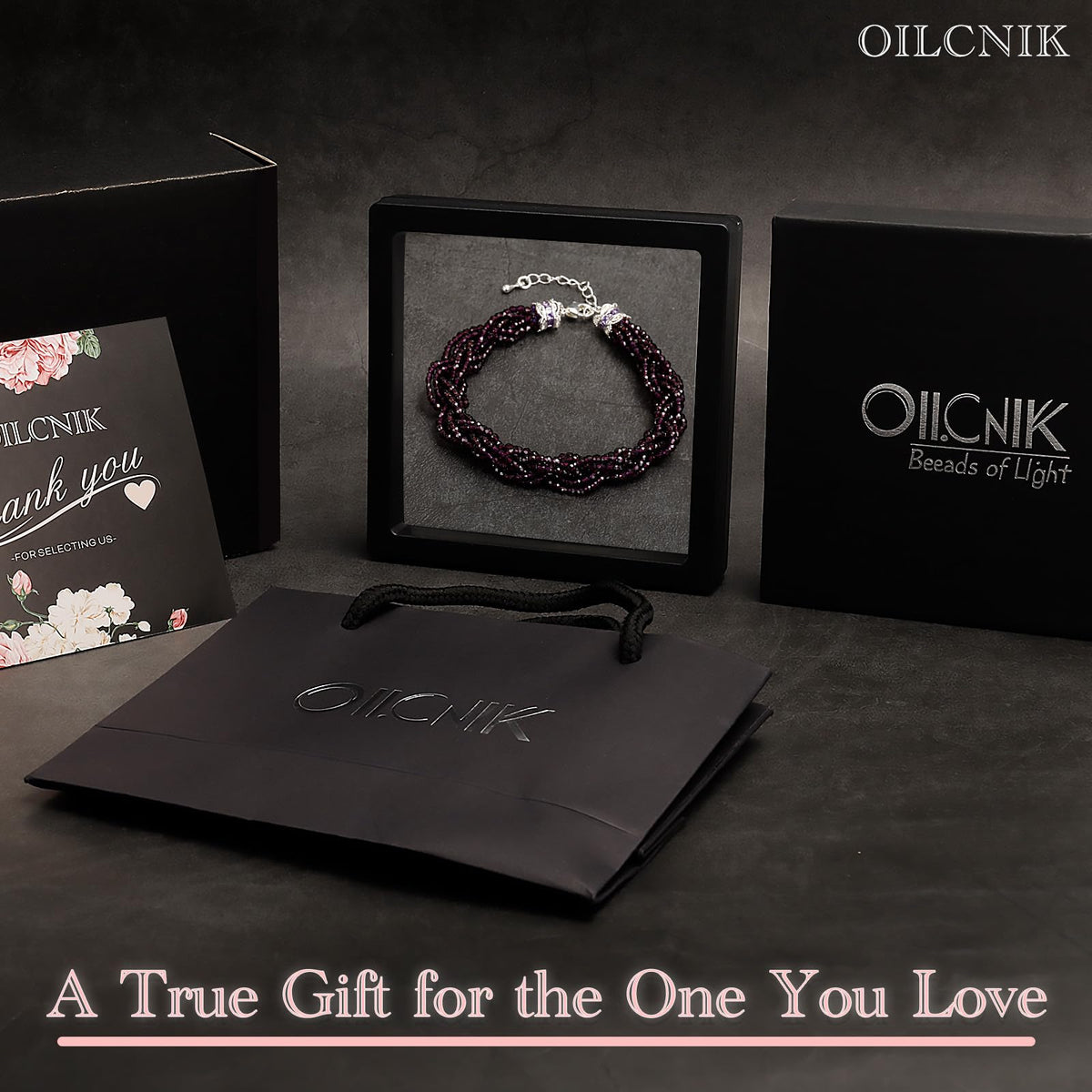 Oilcnik Purple Healing Crystal Charm Bracelet – Trendy Adjustable 7–10″ Dainty Jewelry, Perfect Friendship Bracelet & thoughtful gifts for women.