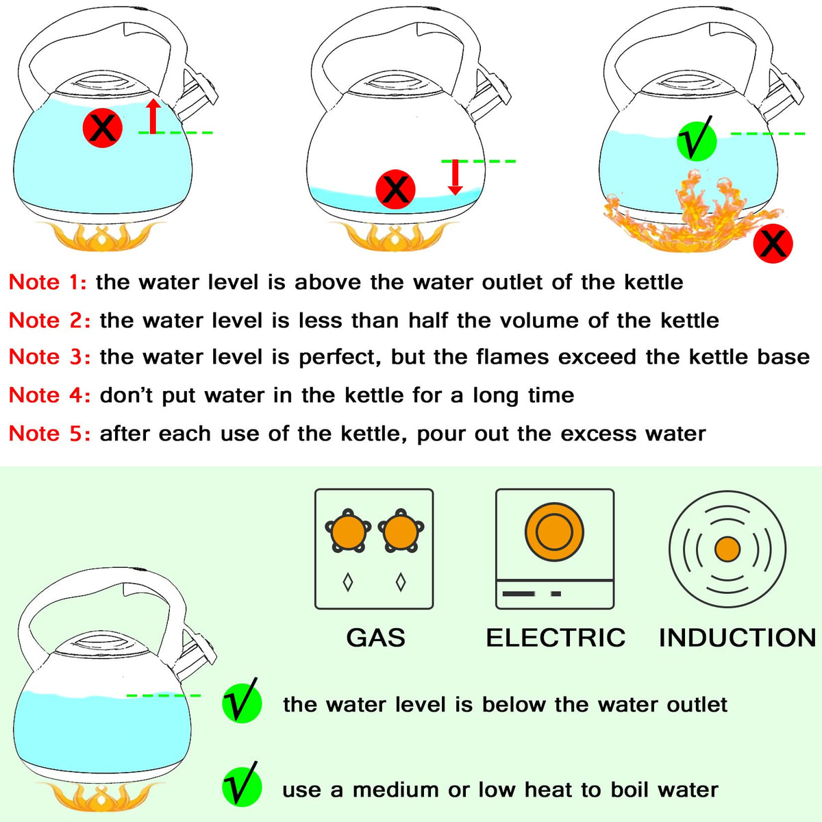 GGC Tea Kettle for Stove Top, Loud Whistling Kettle for Boiling Water Coffee or Milk, 3.1 Quart 3L Heavy Stainless Steel Black Kettle with Wood Pattern Handle, Unique Button Control Kettle Outlet