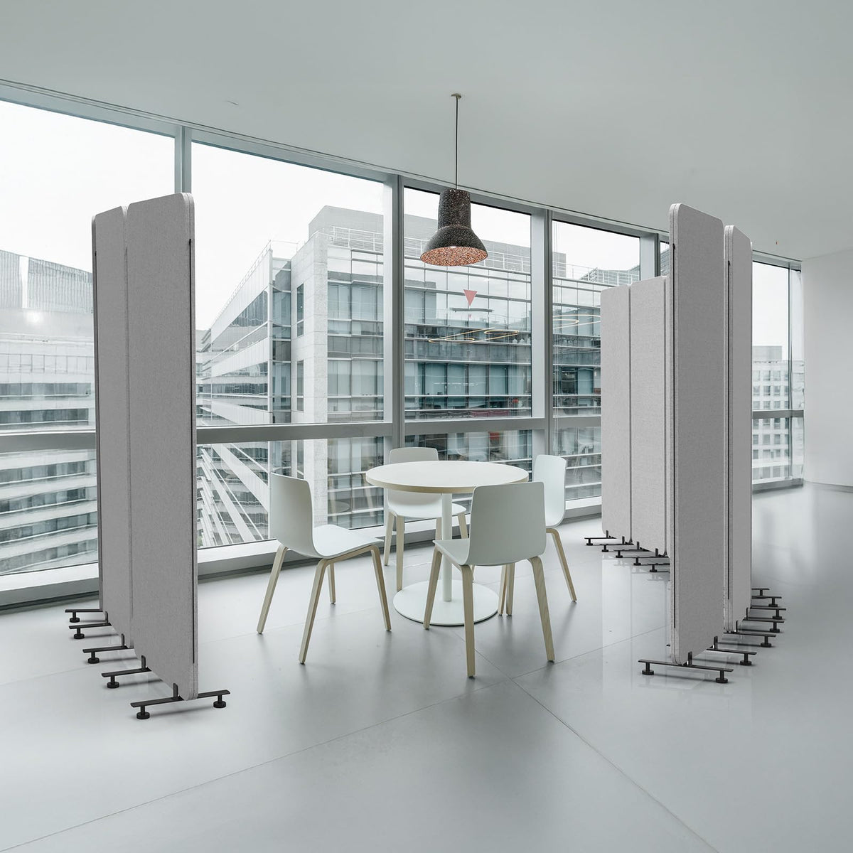 VINGLI Room Divider Screen, Freestanding Privacy Partition Wall, Zipper Connected Panels with Wheels, Office Space Separator (Light Gray, 3 Panel)