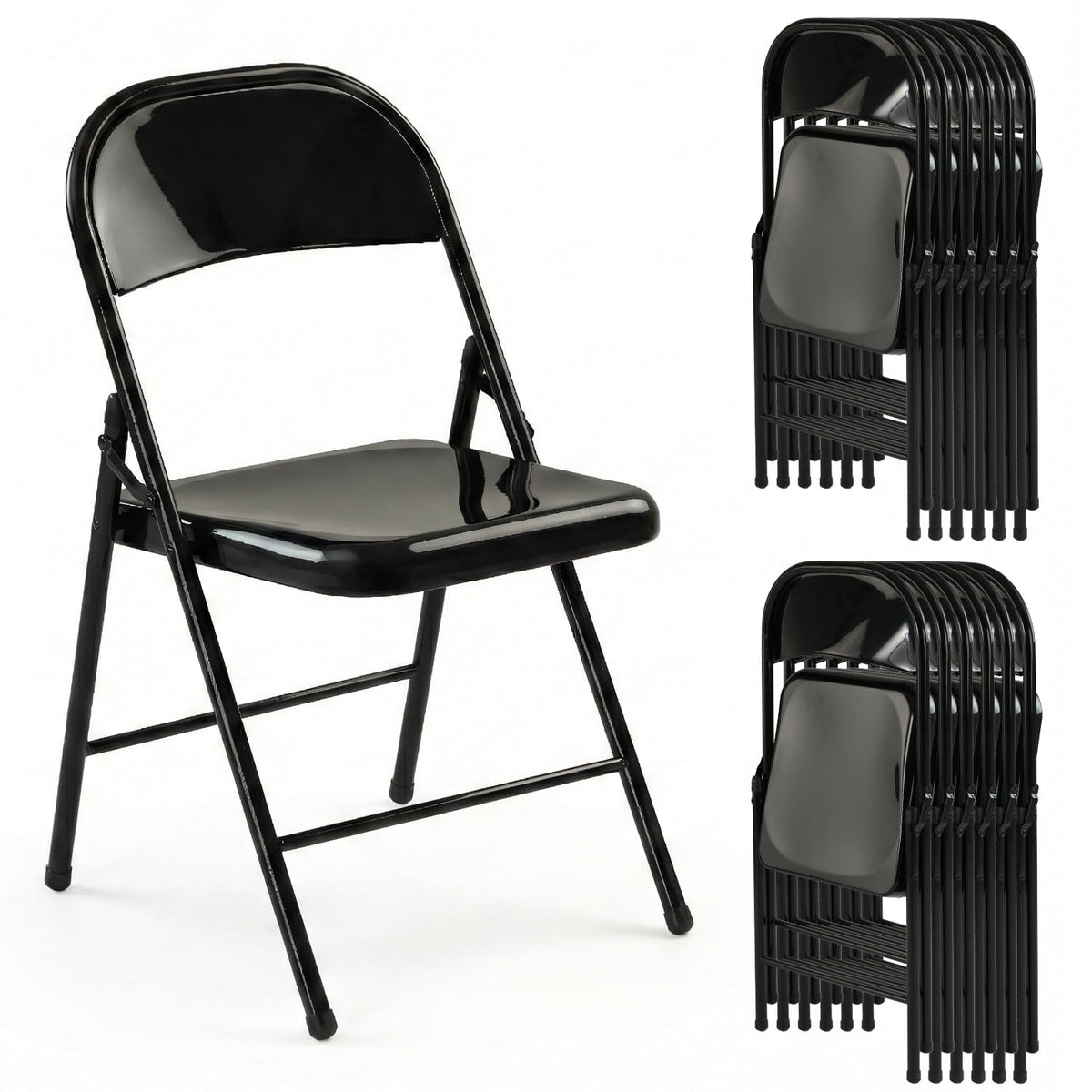 LING RONG Metal Folding Chairs 12 Pack All Steel Metal Frame Portable Commercial-Grade Foldable Chair with Double Hinged for Office Wedding Party Patio Dinning Events, Onyx Black