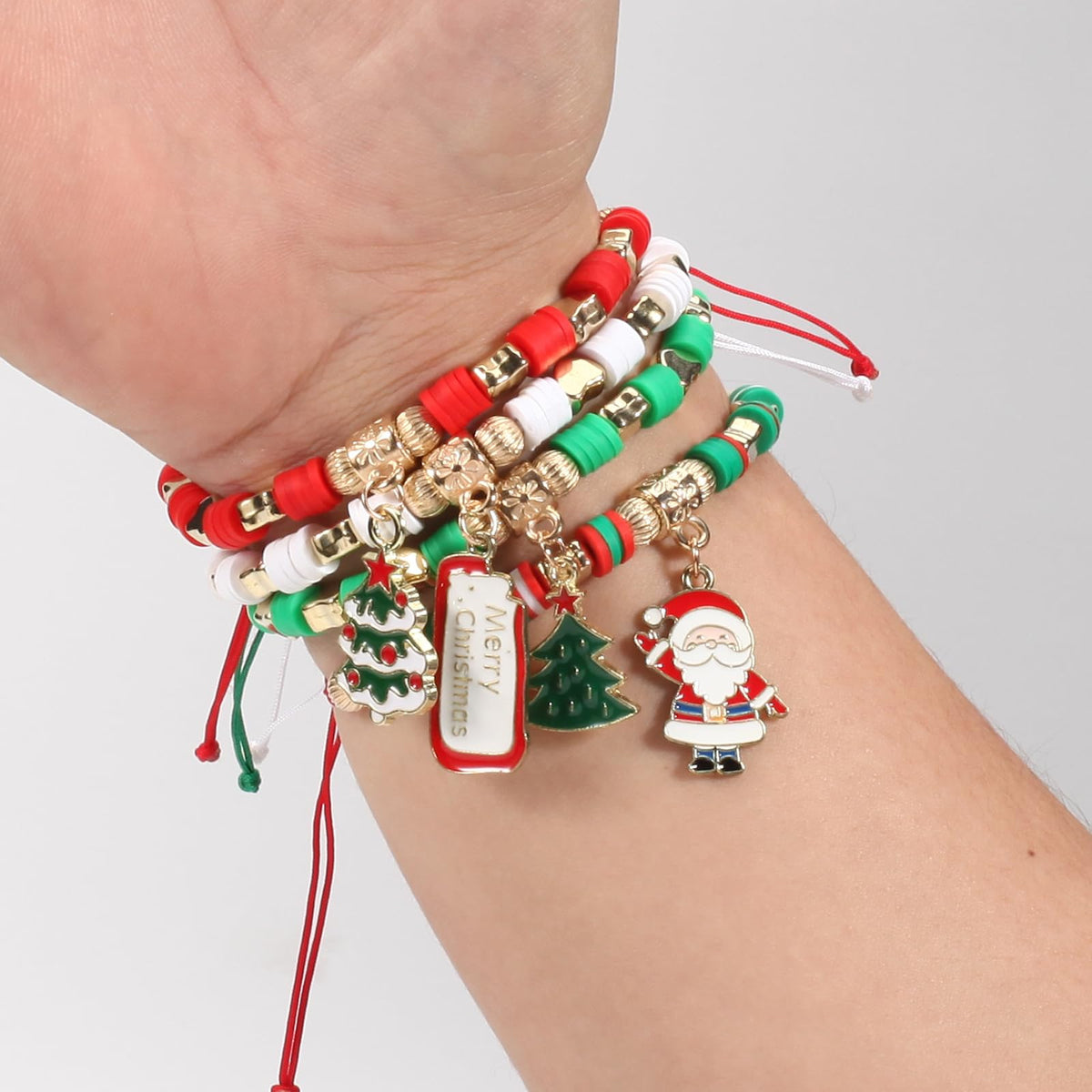 Twinfree 24pcs Christmas Theme Adjustable Rope Cord Bracelet for Women Jewelry Gifts