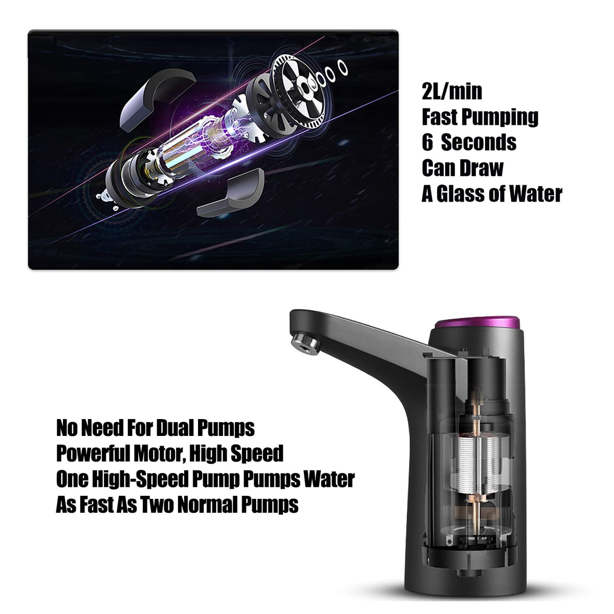 GOLDEN DEER Water Dispenser for 5 Gallon Bottle, Portable Water Cooler Dispenser,Universal Water Dispenser for 2.5、3 and 5 Gallon Bottles USB Charging Water Pump