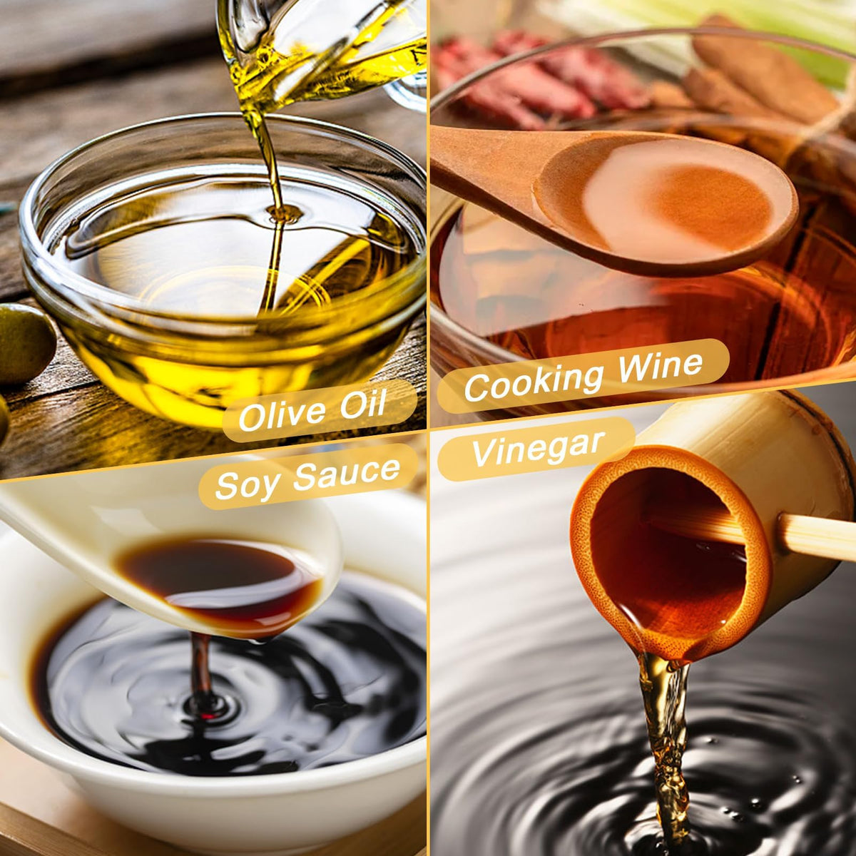 TFPOGOLD Olive Oil Dispenser Bottle - 500ml Glass Oil and Vinegar Bottles Set for Kitchen with 2 Stainless Steel Pourers, Funnel, Brush and 2 Labels, Kitchen Oil Bottles with Drip-Free Design