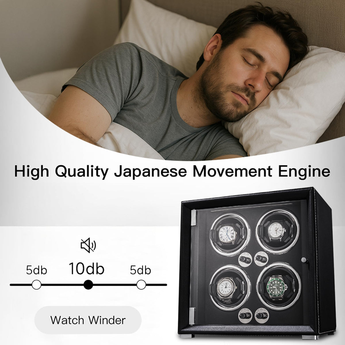 KOHUDIS Watch Winder for 2/4/6/9 Automatic Watches, high-end Leather Making, Super Quiet Mabuchi Motor, Two Power Modes, Built-in led Lights (Apricot, 6 Slots)