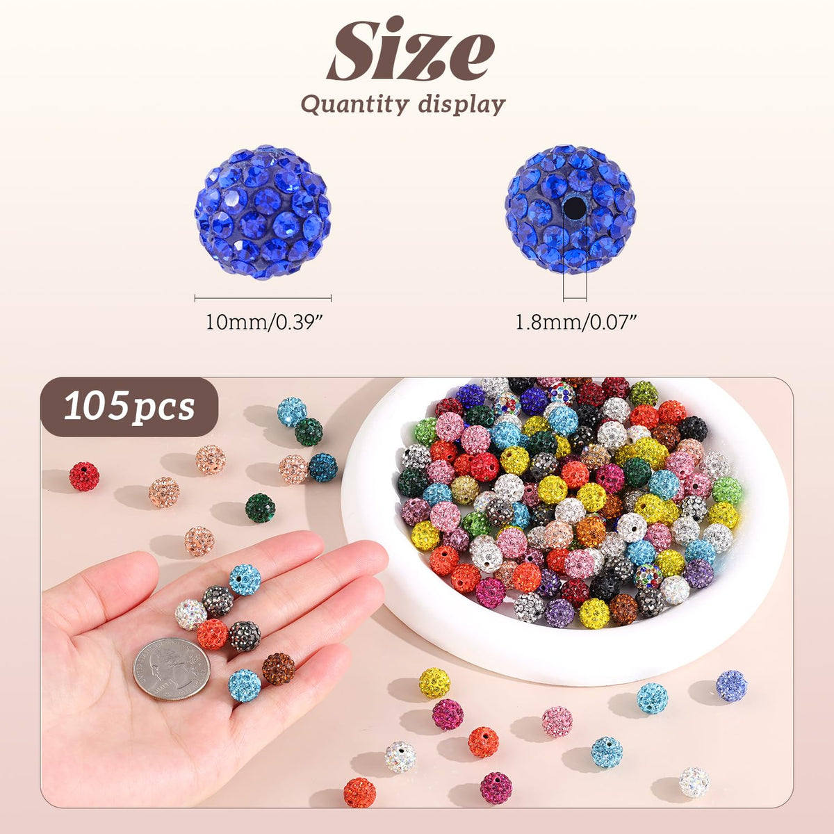 105pcs 10mm Rhinestone Beads for Jewelry Making, Black Shiny Round Disco Ball Beads Bulk, Sparkle Crystal Clay Christmas for Bracelet Baseball Necklace Earring Crafting and DIY