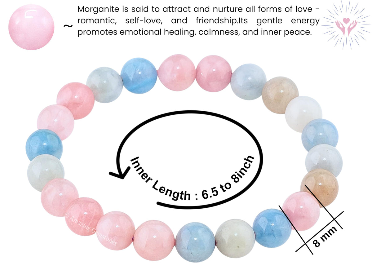 Amazing Gemstone Crystal Bracelet for Women Men's Gifts - Protection Healing Crystal Bracelet - 8mm Gemstone Beaded Stretchable Bracelet Pulseras Para Hombres Mujer Stocking Stuffers Mothers Day Gift (Morganite (Premium))