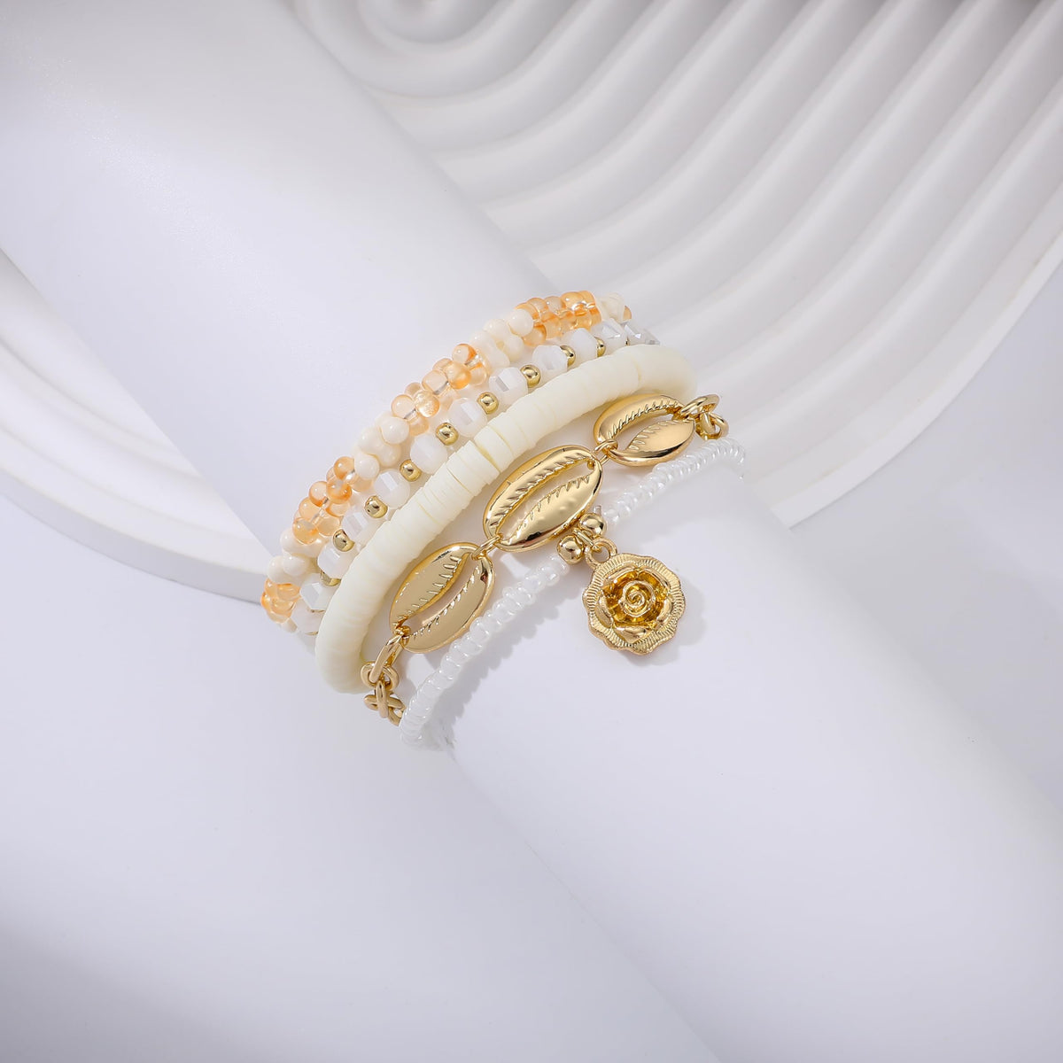 RISHEGAE Heishi Beaded Stretch Bracelets for Women Stackable Gold Polymer Clay Beads Bracelets Friendship Boho Summer Beach Bracelet Jewelry Set (E-Summer 1)