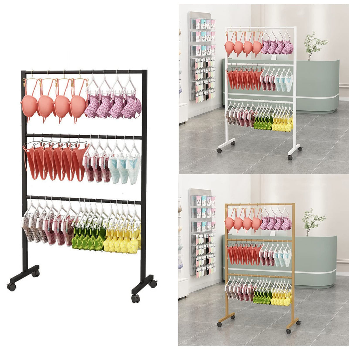 Coat Rack Garment Rack With Wheels, For Clothing Store - Underwear Display Rack, Bra Rack - Commercial Free Standing Hanger For Bikini, Swimwear, Lingerie