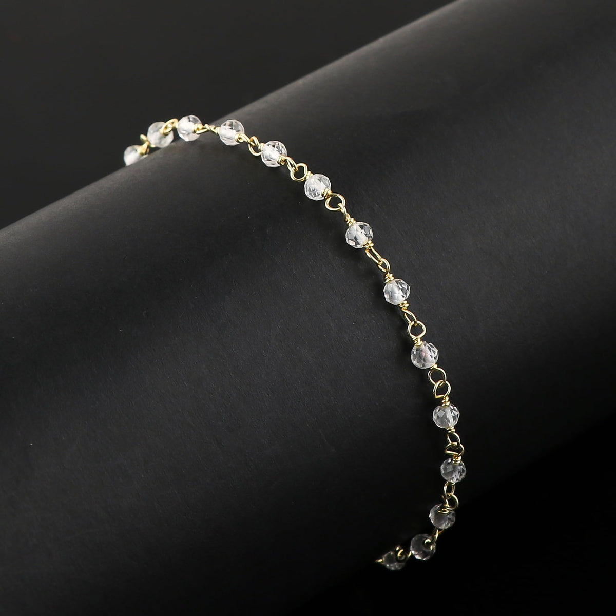 JOR Natural White Topaz Beaded Rosary Anklet, Handmade Craft, Anklet Beads Bracelet, Chakra Healing Anklet, Gemstone Women Jewelry, Dainty Gold Plated Anklet 9 inch + 2 inch (1pcs)