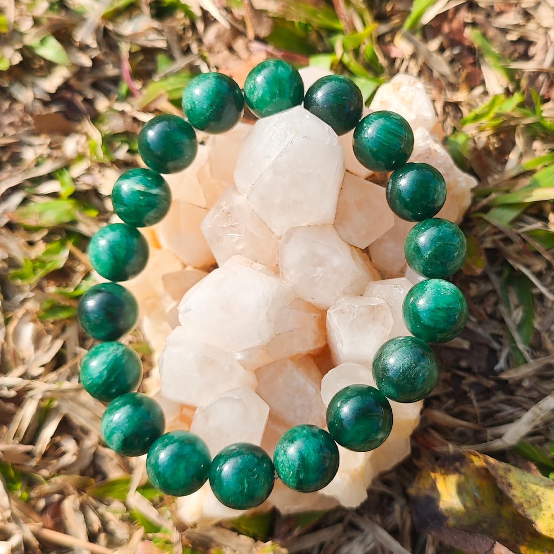 12mm Emerald Bracelet | Natural Green Heart Chakra Crystal Beads - Handmade Gemstone Meditation Bracelet for Abundance & Love & Luck | Beading Tool Kit - Fits for 7.5-8.5 inch XLarge Wrist Size
