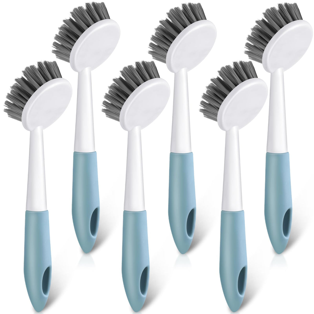 Patelai 6 Pack Kitchen Scrub Dish Brush with Long Handle Dish Scrubber with Stiff Bristles Scrub Brushes for Kitchen Dishes Washing Tools, Pots, Pans and Sink Cleaning (Celadon)